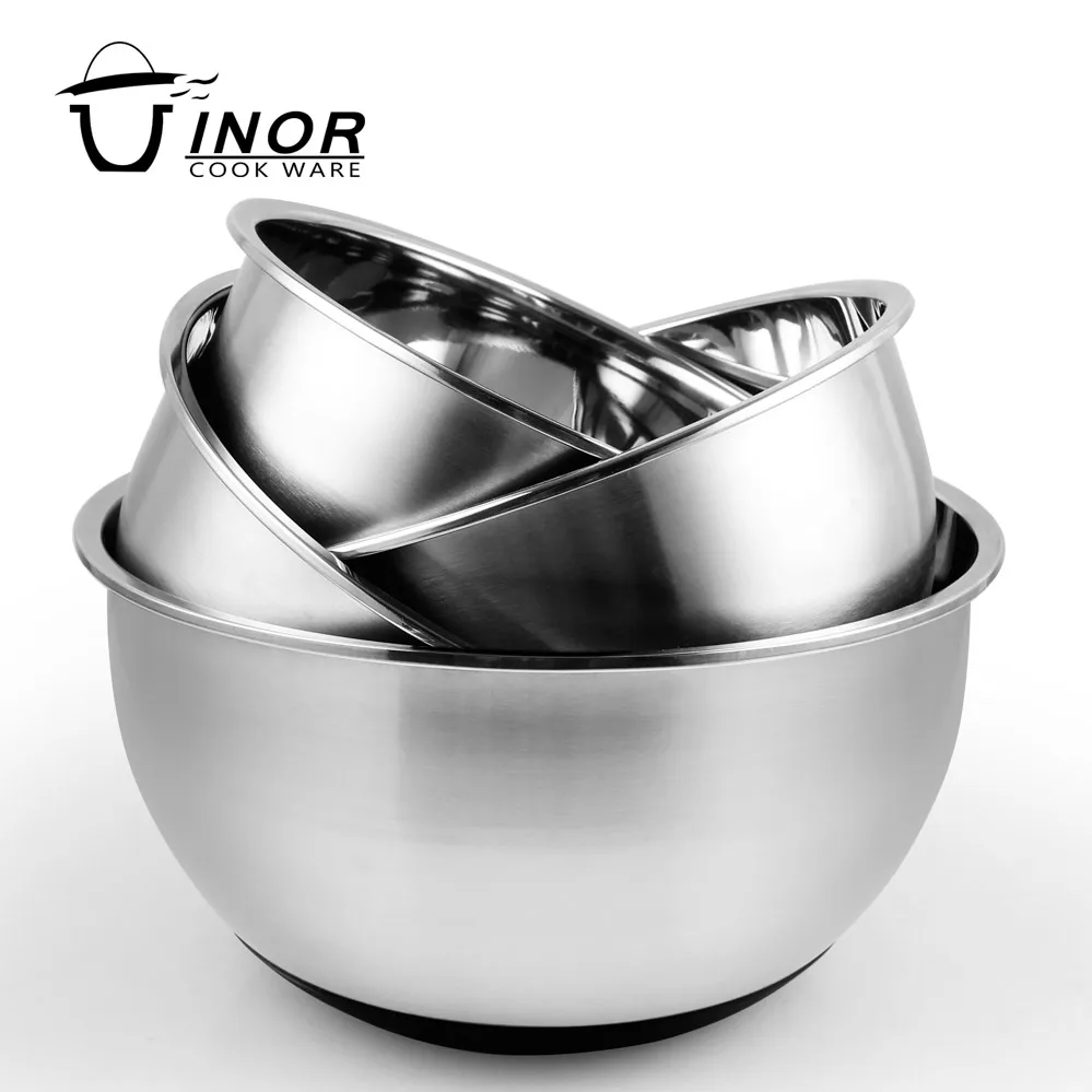 mirror surface stainless steel deep salad serving bowl with anti skid base