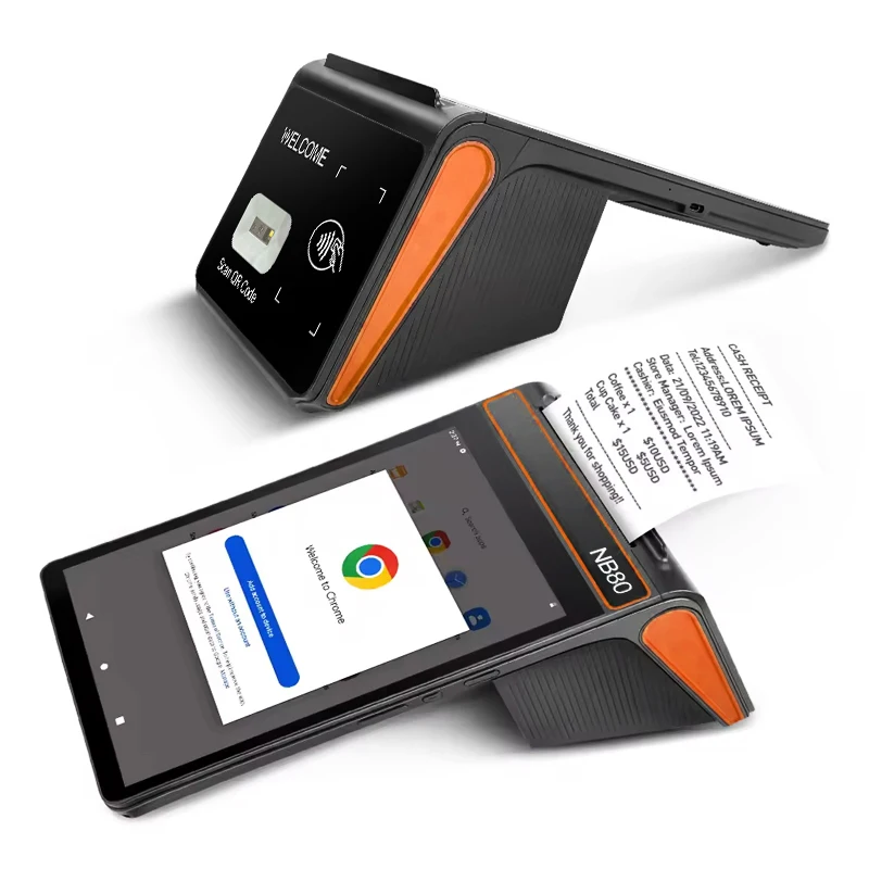 All in One Handheld Smart Touch Screen Wireless Wifi Card Reader Android 12 nfc Pos Terminal with 80mm label/Receipt Printer
