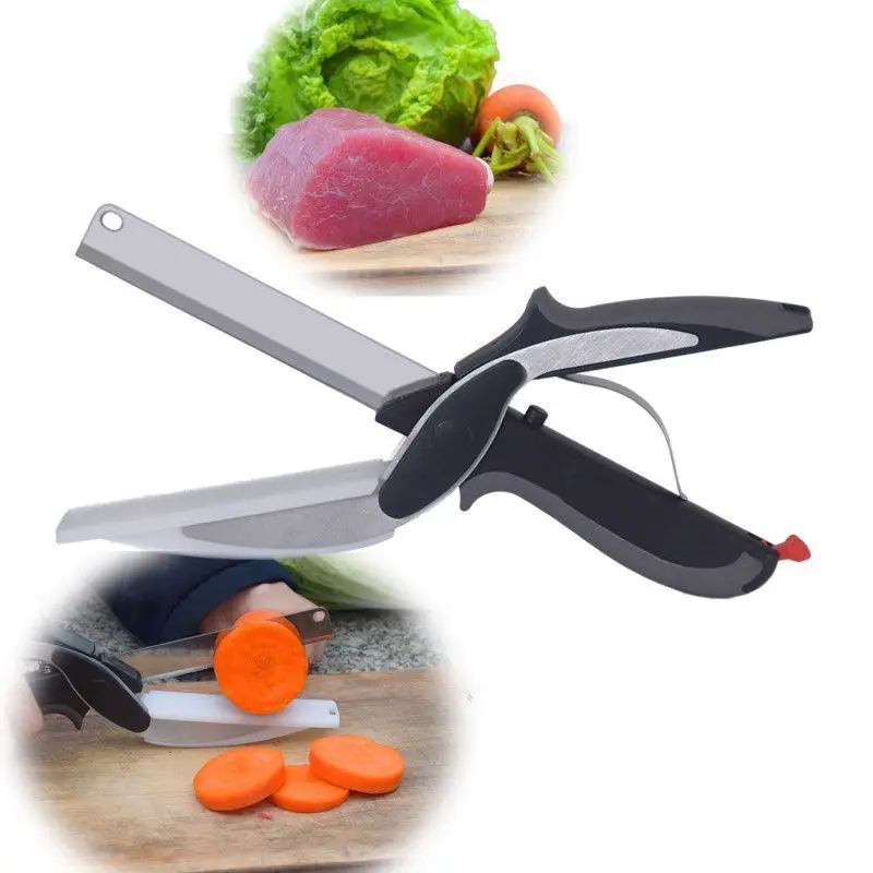 2024 New Style 2 in 1 Kitchen Cutter Clever Multipurpose Scissor Stainless Steel Vegetable Slicer Fruit Cutter Kitchen Knife