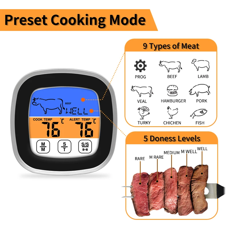Цифровой Meatometer для мяса барбекю гриля коптильня или духовка приготовление пищи с сенсорным экраном термометр кухонным