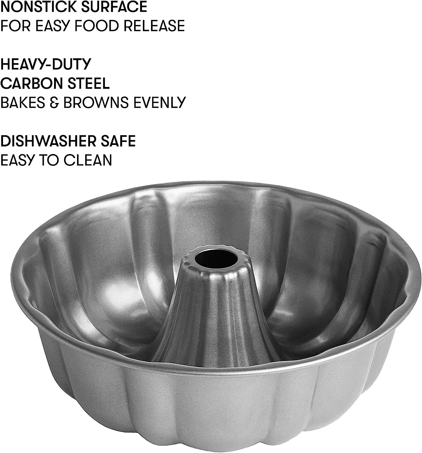 Heavy Duty Nonstick Bakeware Carbon Steel Fluted Tube Bundt Pan with Quick Release Coating Manufactured without PFOA