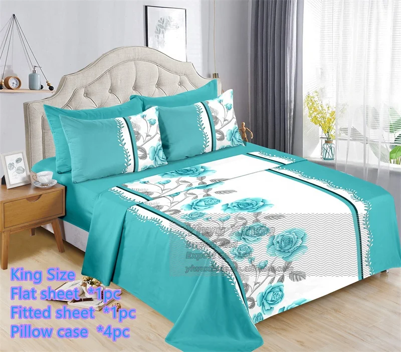 Soft microfiber 100 polyester king size 6 pcs bed sheet set floral printed fitted sheet bedding sheet in stock ready to ship