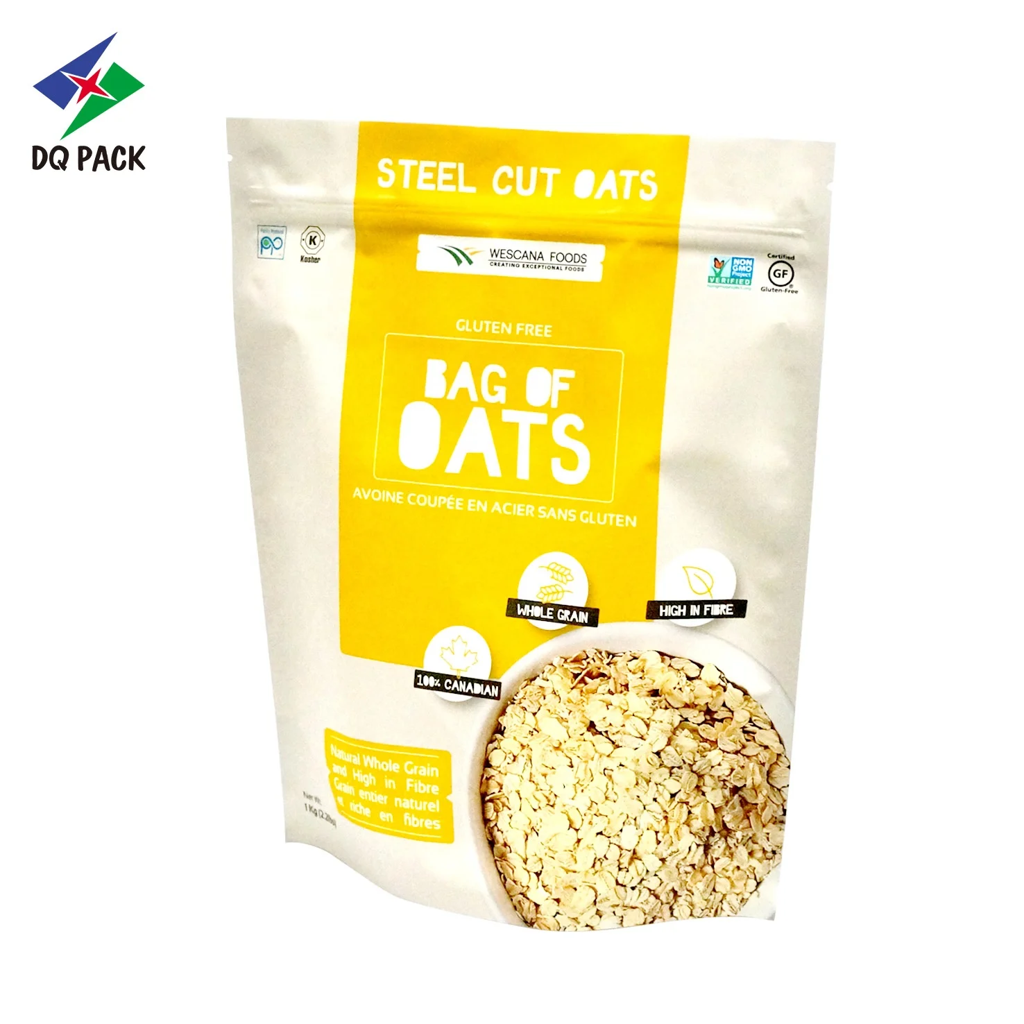 DQ PACK OEM plastic food packaging bag , three sides sealed pouch, stand up pouch with euro hole