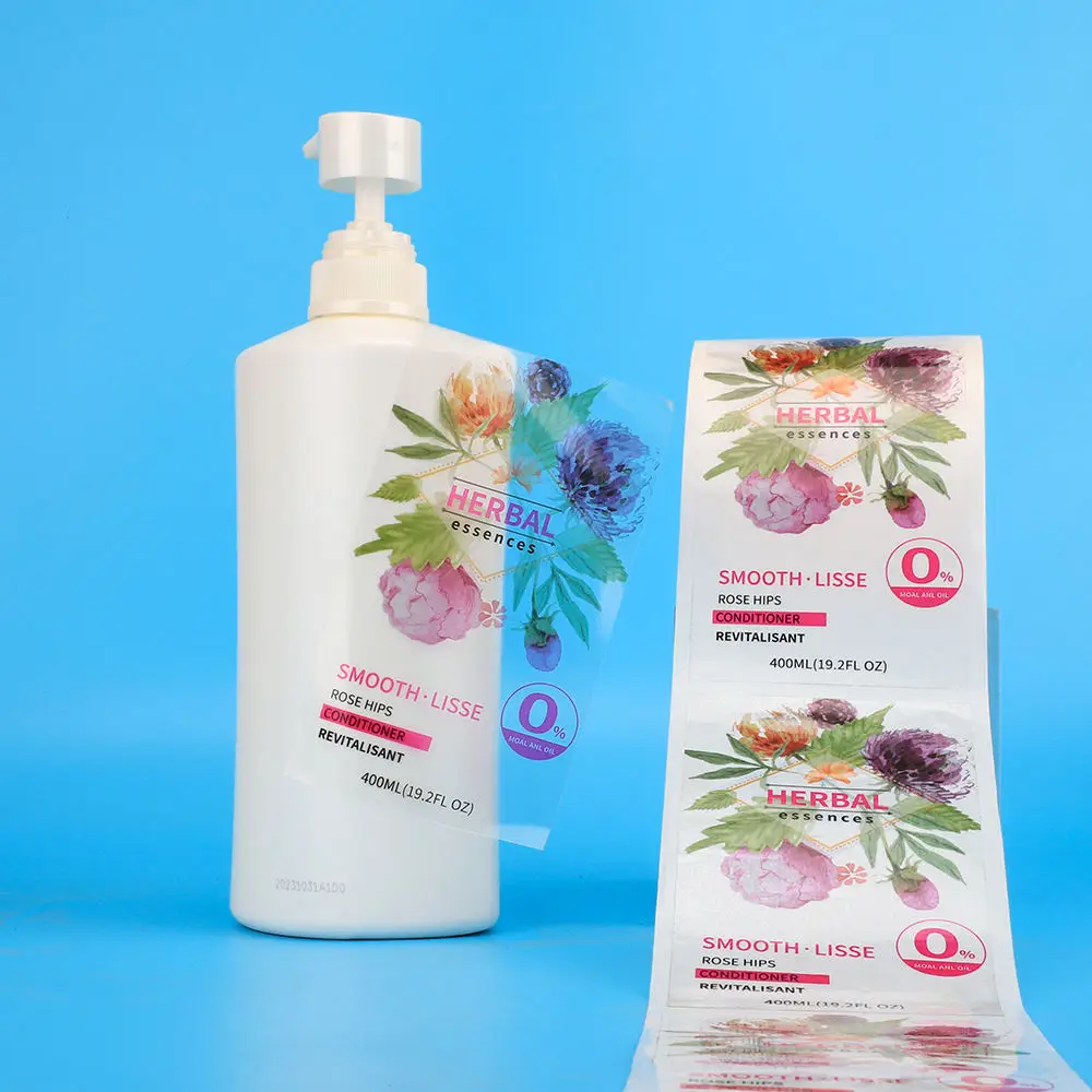 Custom Waterproof Transparent BOPP Vinyl White Silk Screen Printed Clear Stickers Labels For Cosmetic Shampoo Bottles Packaging