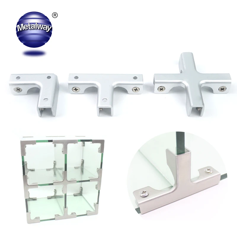Aquarium Fish Tank Aluminum Alloy  L/T Shape Glass Clamp Building Showcase Glass Wall Holder Clip Cross Glass Panel Bracket
