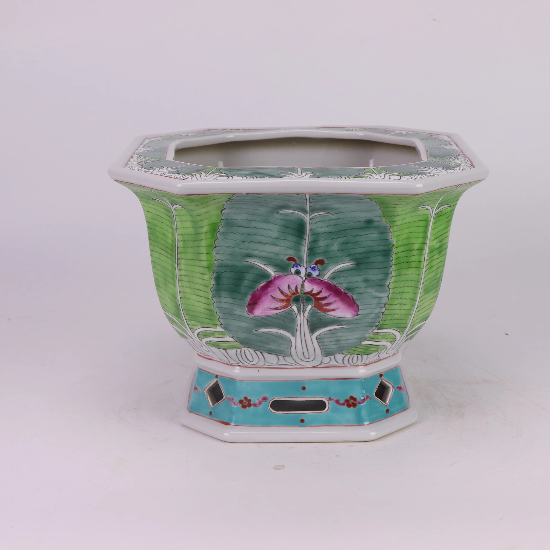 Jingdezhen Hand Painted Antique Bok Choy Square Planter Pot Chinese Style Cabbage Pattern Decorative Ceramic Flower Pot