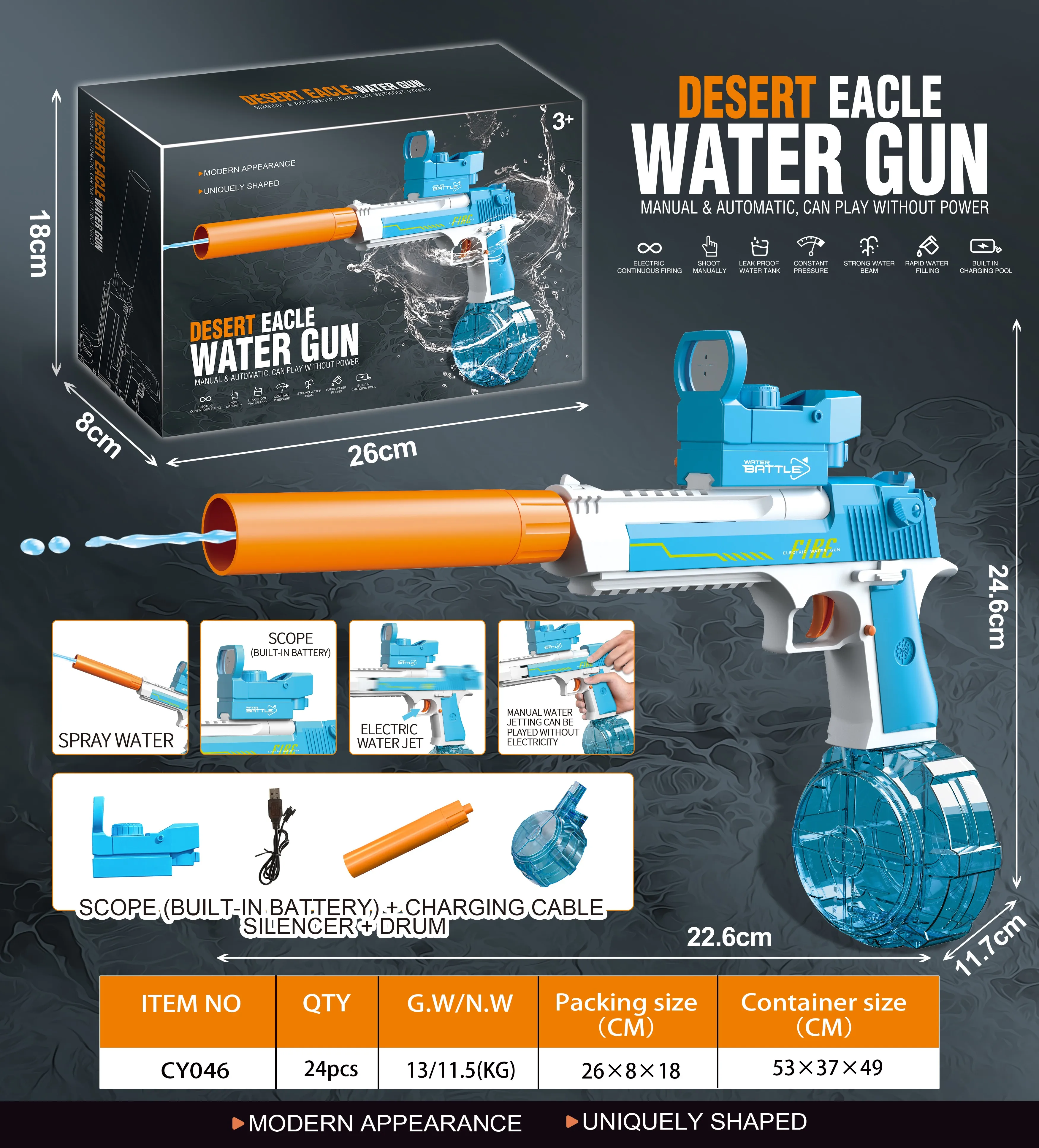 2024 Built-in Battery Manual&Electric Automatic Adult Water Gun Toy Kids Toy Gun
