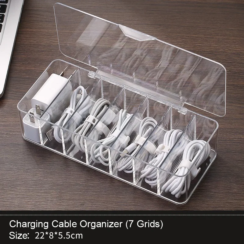 Plastic Desktop Sorting Compartments Cord Holder Data Charging Cable Earphone Organizer Transparent  Data Cable Storage Box