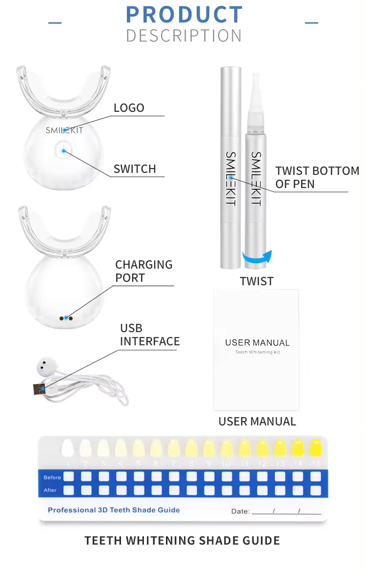 2024 Rechargeable Cordless Peroxide Free Red Blue Ray LED Light Wireless Teeth Whitening Kit  Teeth Whitening Machine