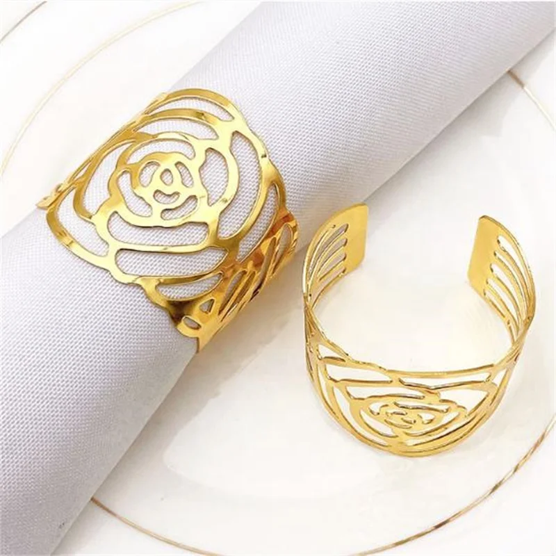 Sturdy Metal Fashion Gold Wedding Party Event Napkin Rings Holder Flower Napkin Rings