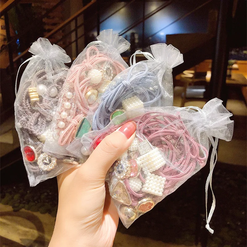 2022 NEW hair rope Korea simple tie hair rubber band set head rope pearl hair accessories high elastic rubber band