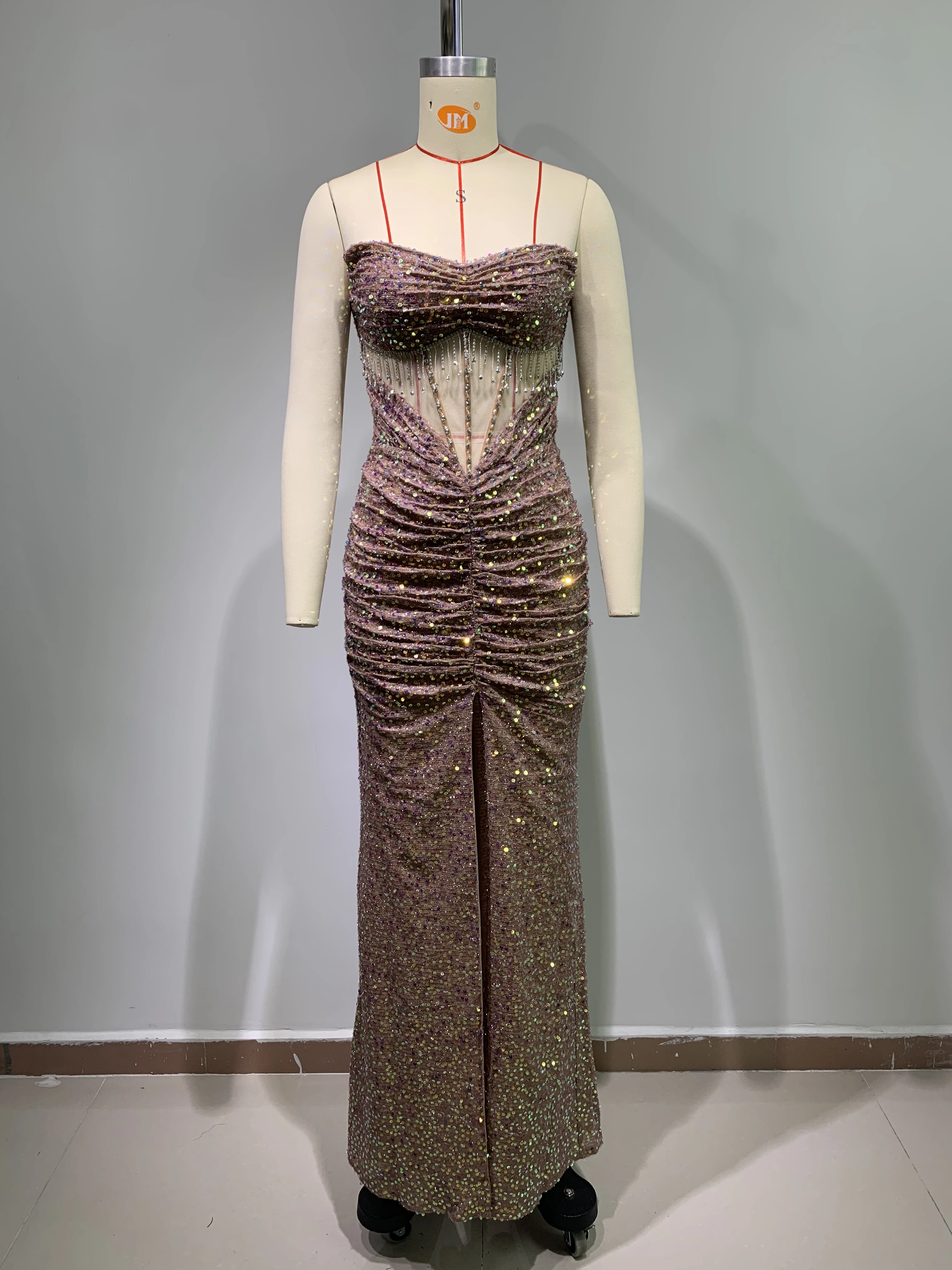 2024 Woman Front Slit Sequin Bead Luxuries Evening Dresses Off The Shoulder Hollow out Tassel Gown Prom Dresses