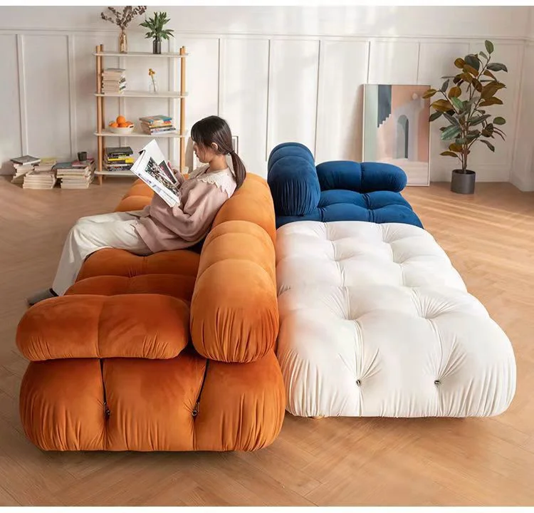 Nordic Lounge Furniture L Shape Modular Sofa Sectional Couch Set Modern Modulable Combination Velvet Sofa with Ottoman 1 Set YSS