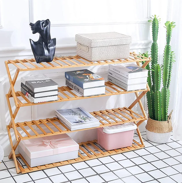 2022  New Shoe Rack 100% Natural Bamboo Foldable Online Modern Bamboo Shoe Rack for Home Store