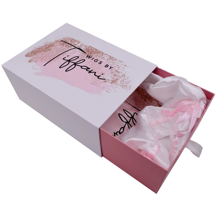 Human Weave Hair Gift Storage Box with Ribbon Closure Hair Bundles Packaging Box Extension Bags with Satin for Wig Accessories