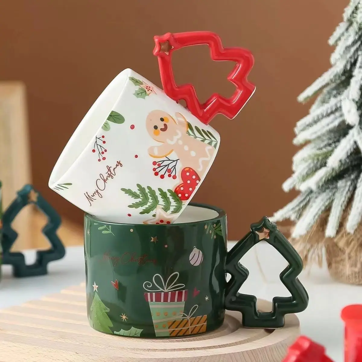 Custom Logo Custom Hand Paint 3D Cute Cups Ceramic Santa Xmas Christmas Mugs