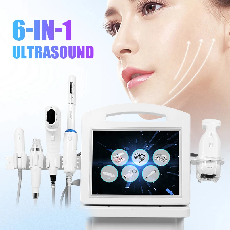 Multi functions neck face skin tighten wrinkle removal body slim  6 in 1 Hi machine  fu with rf microneedle vaginal lipo vmax
