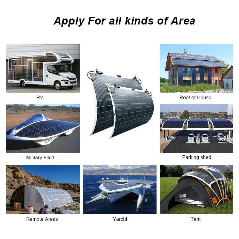 ETFE Solar Panels 100W 200W 250W Flexible Solar Panel Kit Narrowboats For Boats Roof With Cables