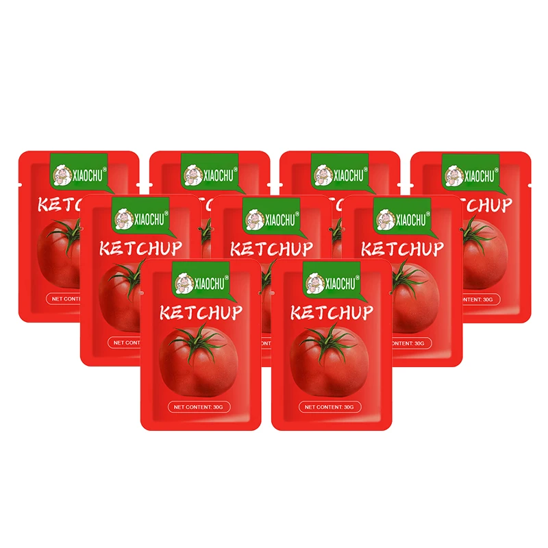 Low Price Halal Tomato Sauce Ketchup 22%-24% Brix In Pouch Tomato Paste In 30g 50g 70g Sachet For Halal African Muslim Cook