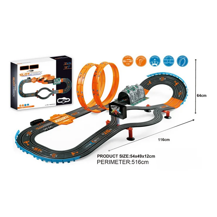 
Victory Lane Electric Powered Slot Car Racing Kids Toy Race Track Set Includes 2 Hand Controllers and 2 Cars in 1:43 Scale 