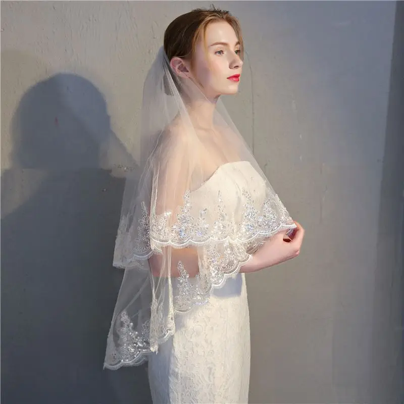 EnAnClothing горячая Распродажа двухслойная пайетка белая свадебная фата с гребнем для волос