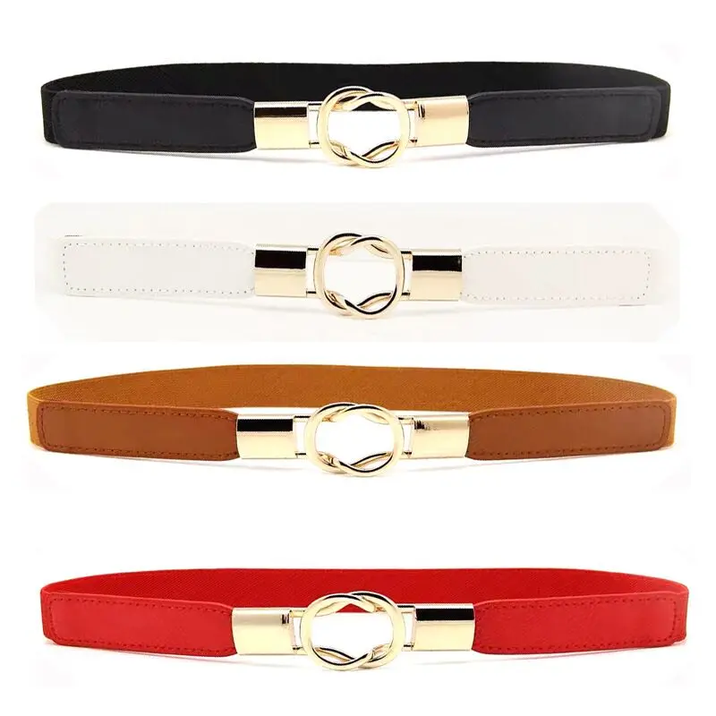 Women Skinny Belt for Dresses Retro Elastic Stretchy Metal Buckle Ladies Waist Belt Plus Size 1 inch Wide