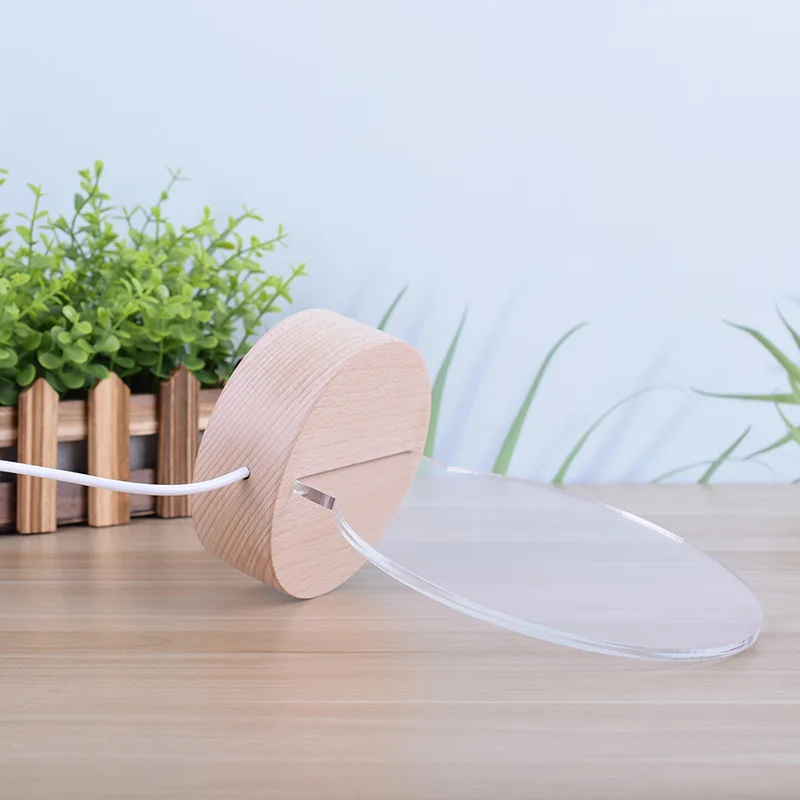 Blank Acrylic led Lamp Round with Warm RGB Wooden Base USB Powered for Personalised Kids Gifts Etching Laser Engrave DIY Lamp