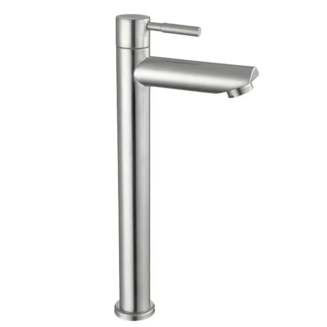 Factory Wholesale 304 Stainless Steel Brushed Bathroom Basin Faucet High Design Modern Washbasin Faucets Single Cold Water Tap