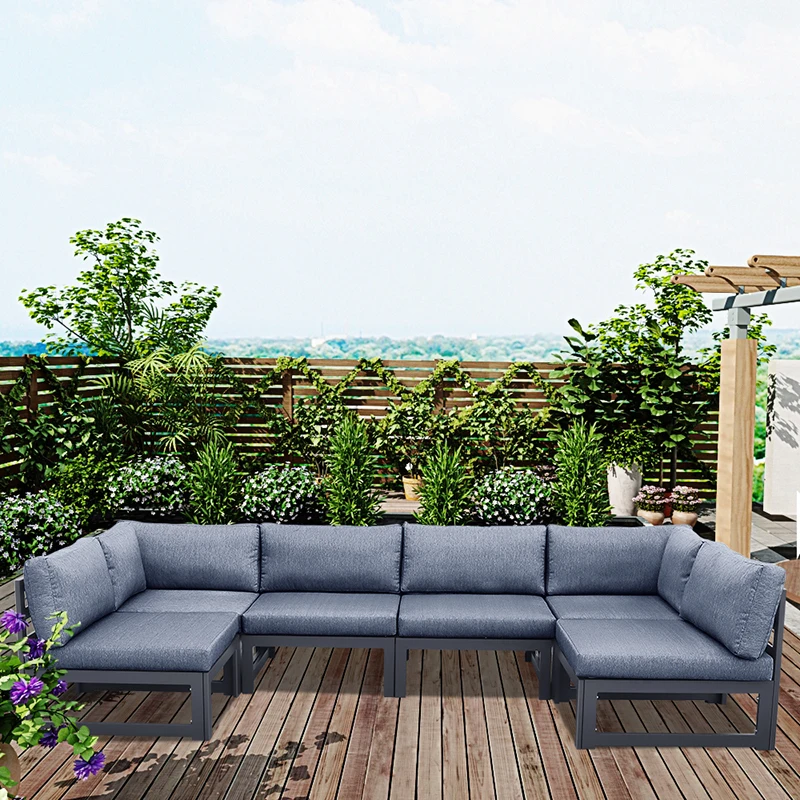 Бесплатная доставка, комплект диванов для патио, уличная мебель, алюминиевый секционный диван, современный с подушками