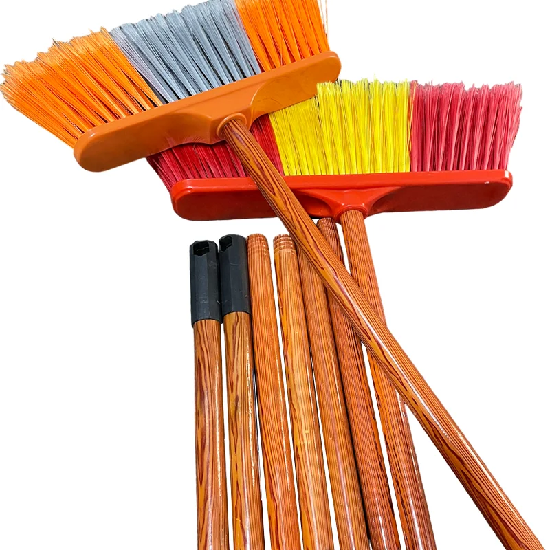 China supplier household floor bushes brooms plastic broom with Pvc Coated broom handle wood italian thread