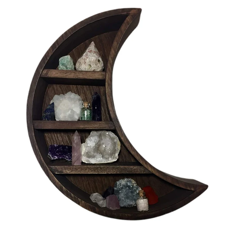 
Wooden Crescent frame Moon Wall decorative crystal display stand Country bohemian decoration unique shape moon wall shelf 
