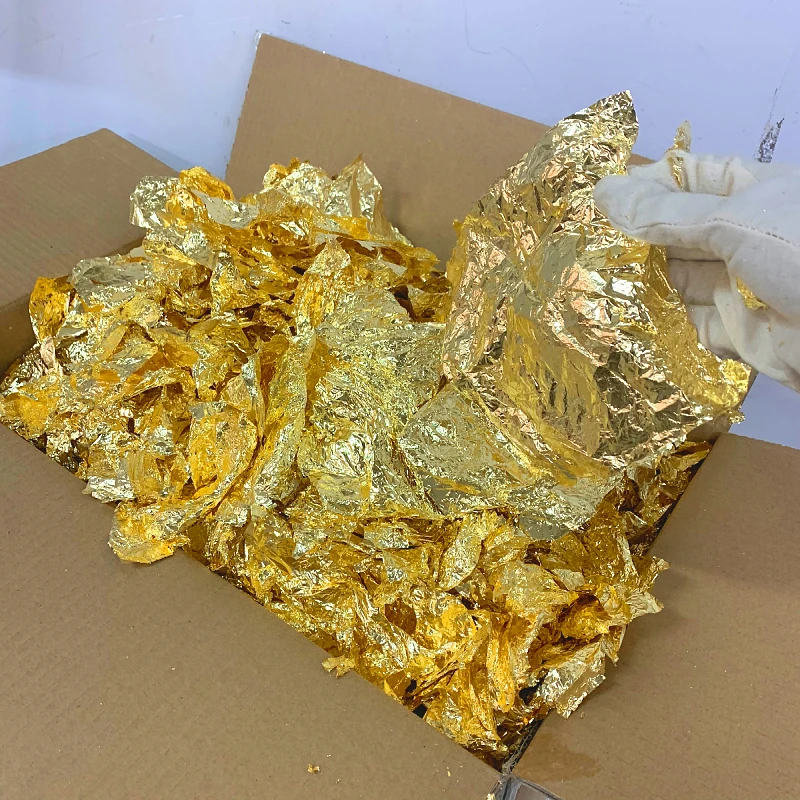 Gold leaf flakes Sheets Color 2.5 large fragment gold leaf copper foil flakes decorating Art Crafts Material Gilding 120 g / CTN