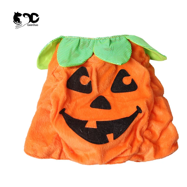 Geerduo Delicate Green Leaf Collar Design Polyester Fabric Pet Halloween Pumpkin Shape Clothes for Cat