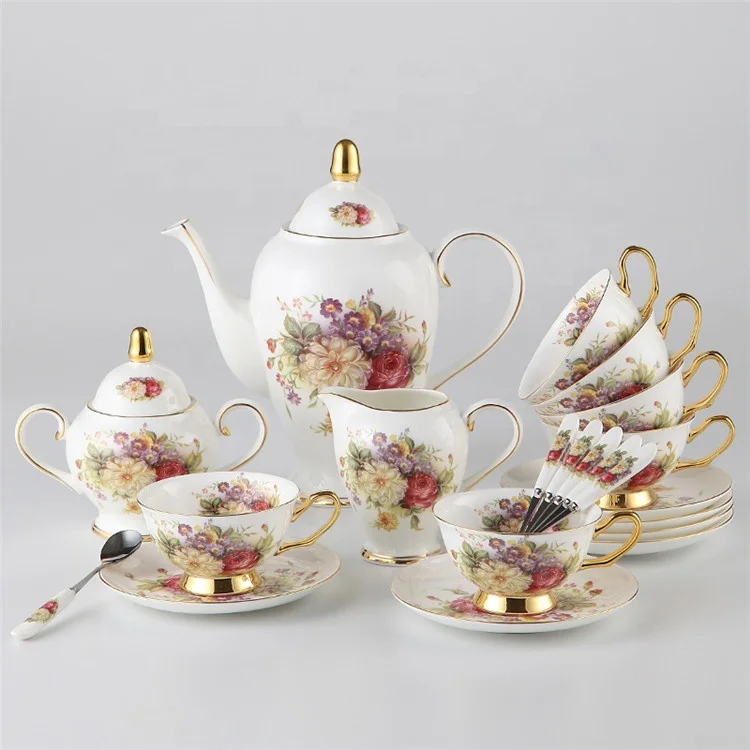 Tangshan 15 Pcs Ceramic New Fine Bone China Royal Coffee Tea Cup Saucer Set