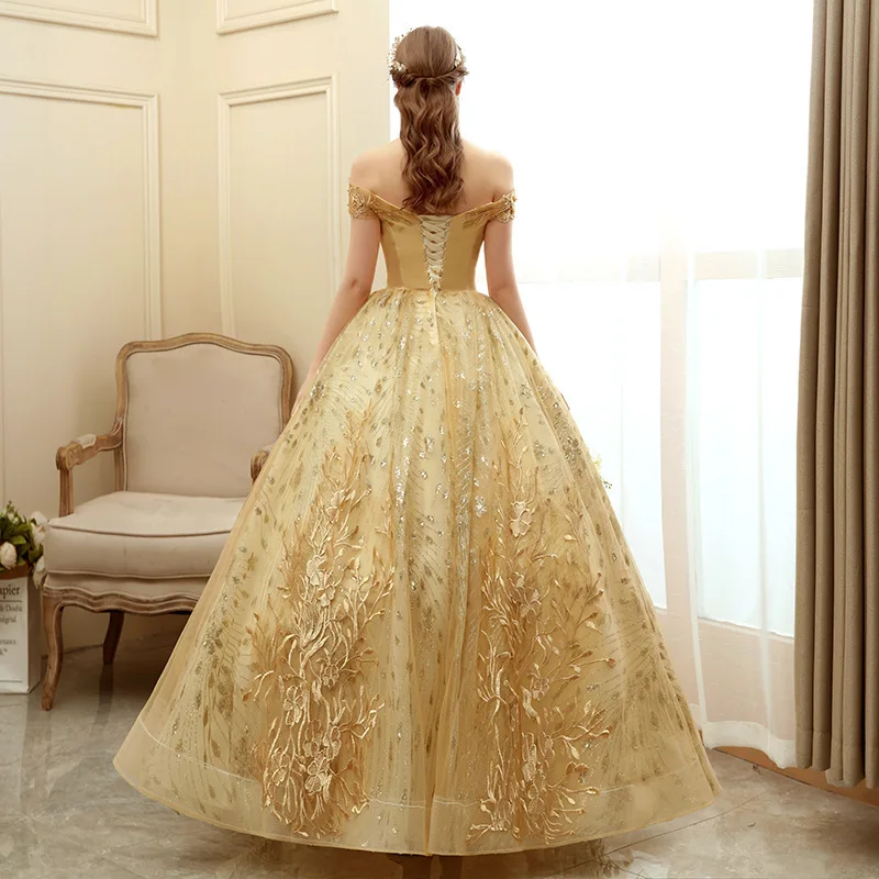 91706 Simple Costume Banquet Evening Dress For Women Evening Dresses Yellow Golden Party Wear Gown