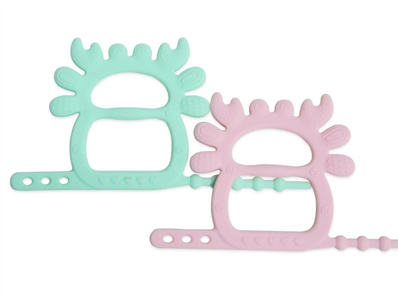 BPA Free Pink Adjustable Strap Anti Droppi Fun Crab Design Silicone Baby Wrist Teether Bracelet Sensory Teething Toy for Infants