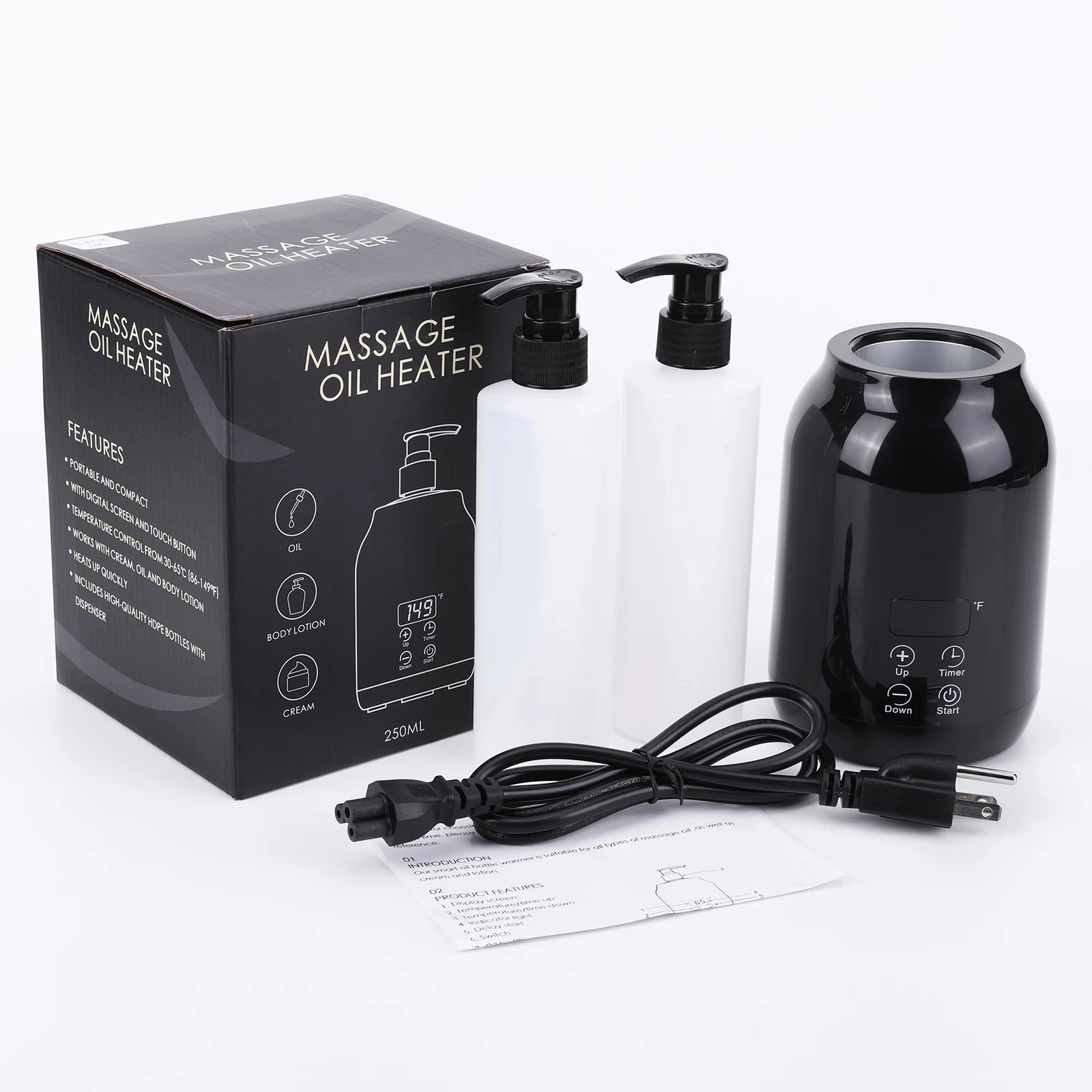 Adjustable Temperature  Massage Essential Oil Warmer Lotion Heater Bottle LED Display 2 Bottles With Timer for Massage Therapy