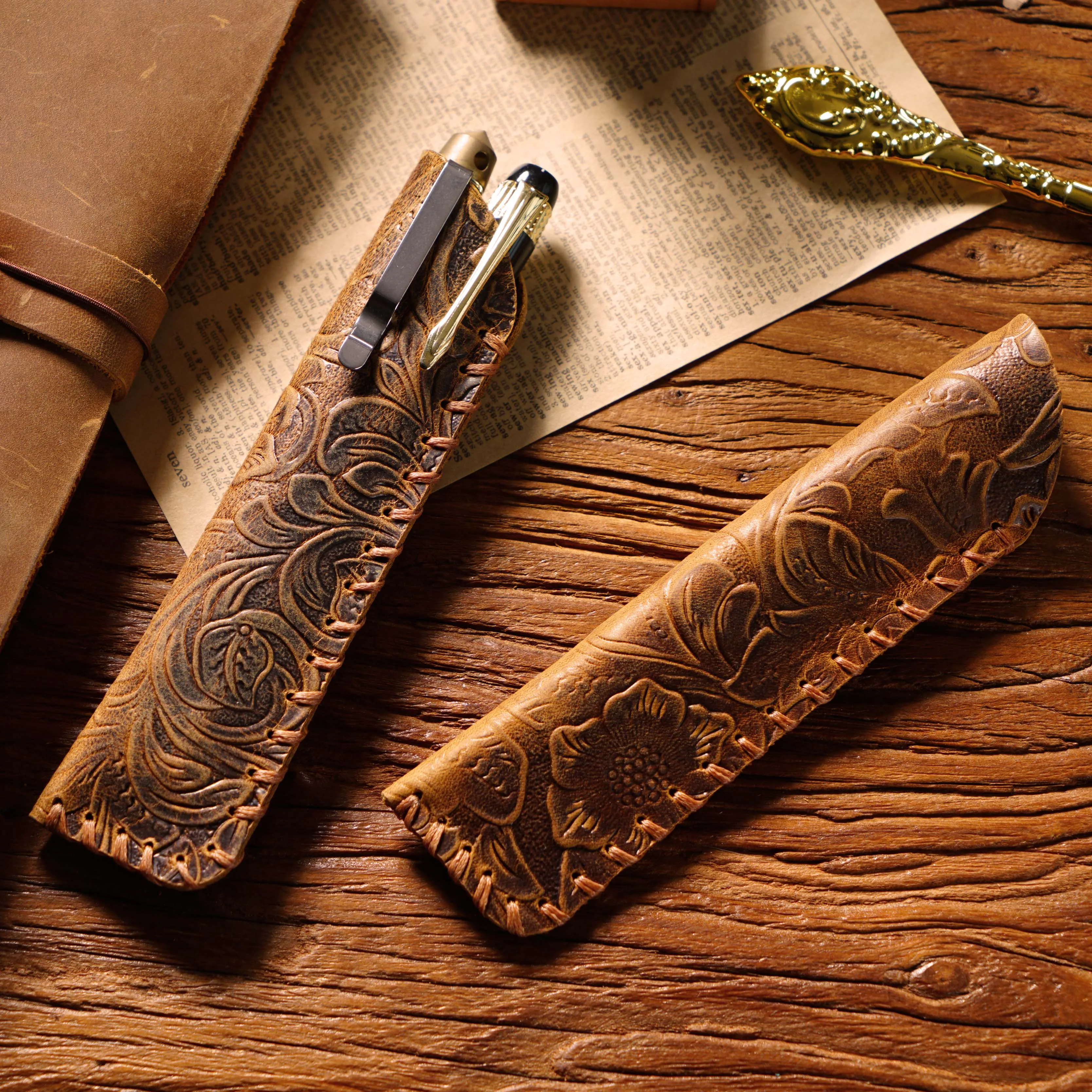 AIGUONIU Stationery Creative Retro Pen Case Pen Protective Cover Vintage Pencil Bag Delicate Carving Flower Pencil Case Sleeve