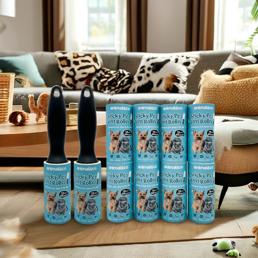 Portable 10cm Plastic Lint Roller for Pet Hair & Dust Removal Manual Sticky Cleaning Feature Couch Furniture Clothes Dogs Cats