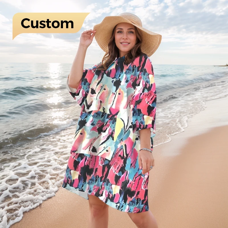 Текстильная устойчивая сублимационная печать хлопковая Вафля из переработанной микрофибры махровое пончо для серфинга пляжное с капюшоном