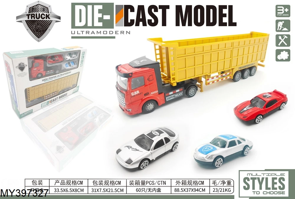 1:48 Scale Heavy Engineering Dump Truck metal Transport Container Die cast pull back Trailer Truck Toys for kids