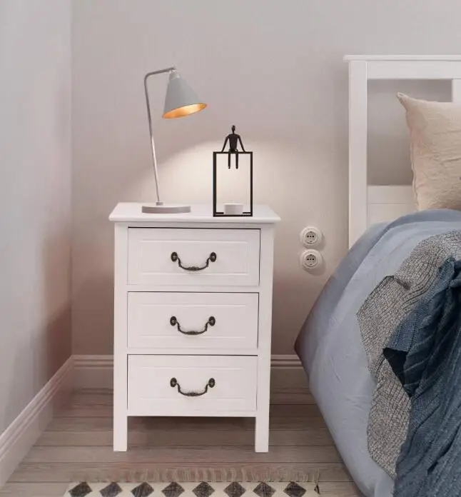 Белый 3 ящиками для хранения приставной столик прикроватная тумбочка