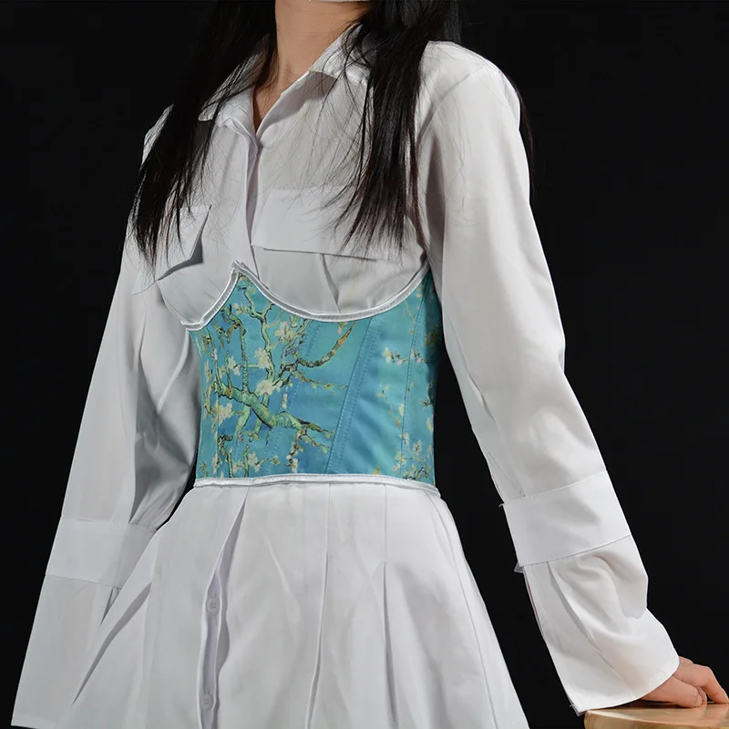 2023 Spring Bandage Corsets Wholesale Vintage Peony Print Corset Women Camisole Tops With Front Waist Tie Plus Size