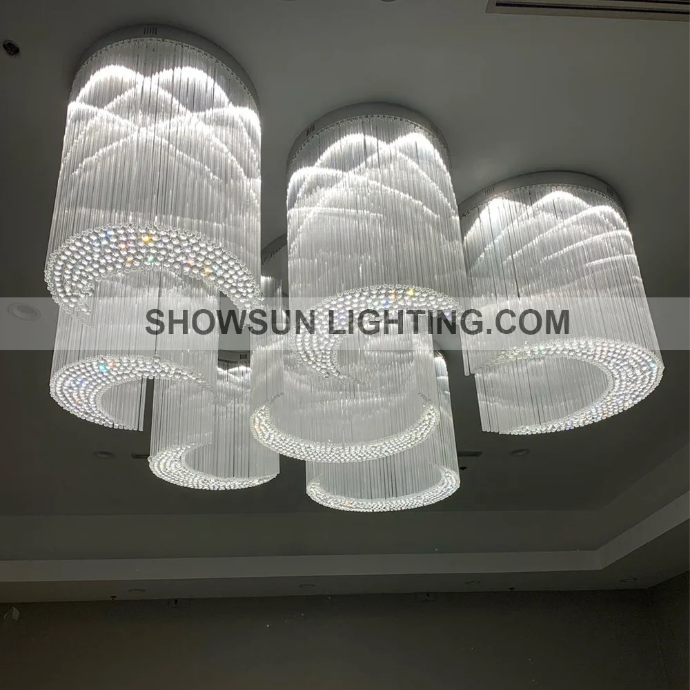 Customized hotel lobby large round chandelier banquet hall flush mount k9 crystal chandelier