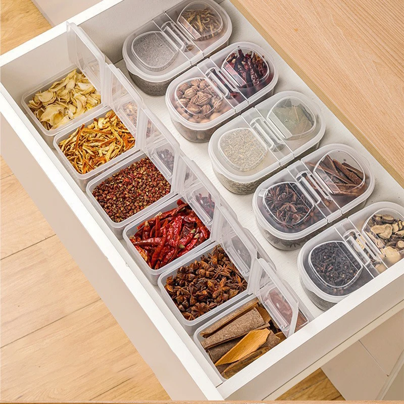 Комбинированный ящик для приправ кухонный разделитель органайзер хранения герметичная коробка раскладушка специй раздельная двойная крышка