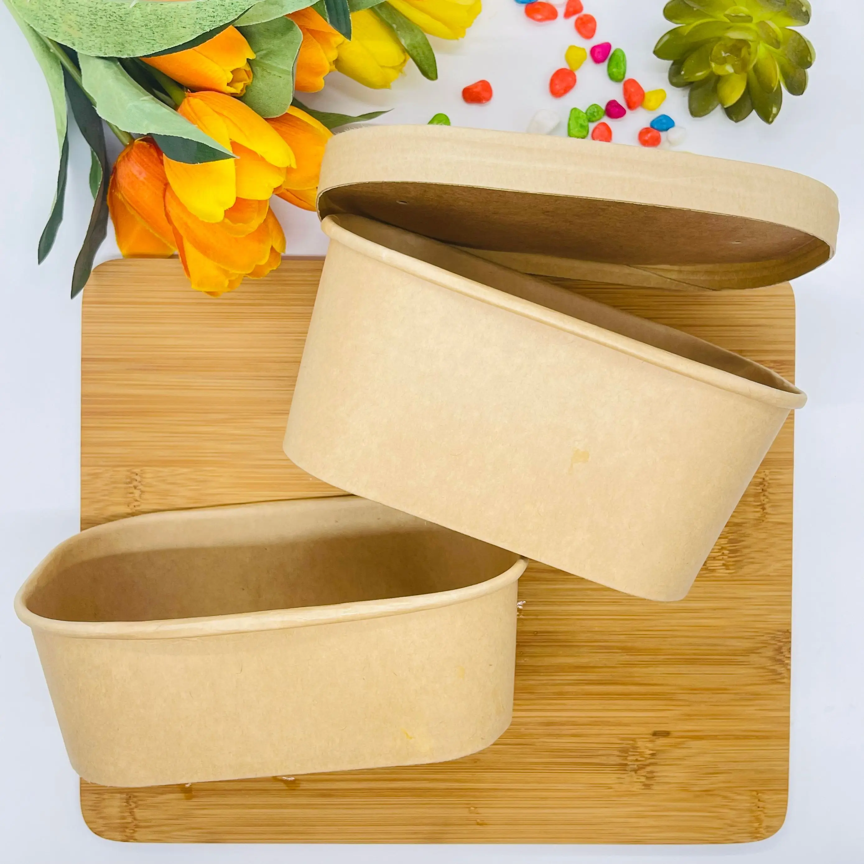 take away disposable container craft rectangular food box with paper/PP lid