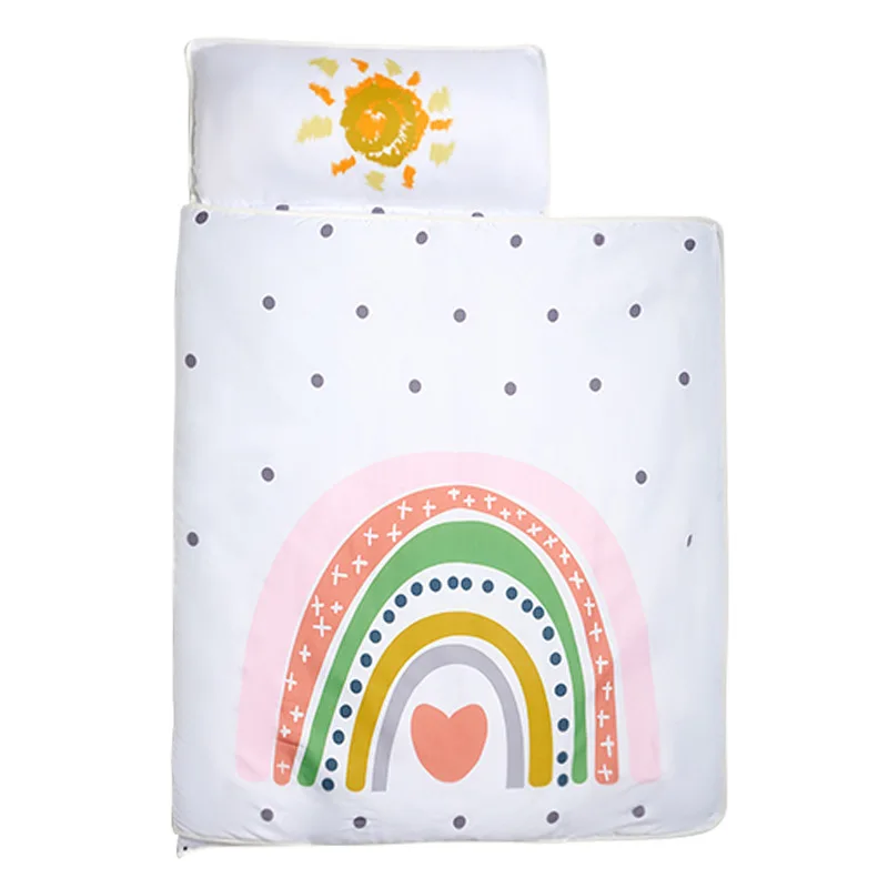 Toddler Nap Mat, Rollup Design Kid Sleeping Mat with Removable Pillow & Minky Blanket Toddler Sleeping Bag