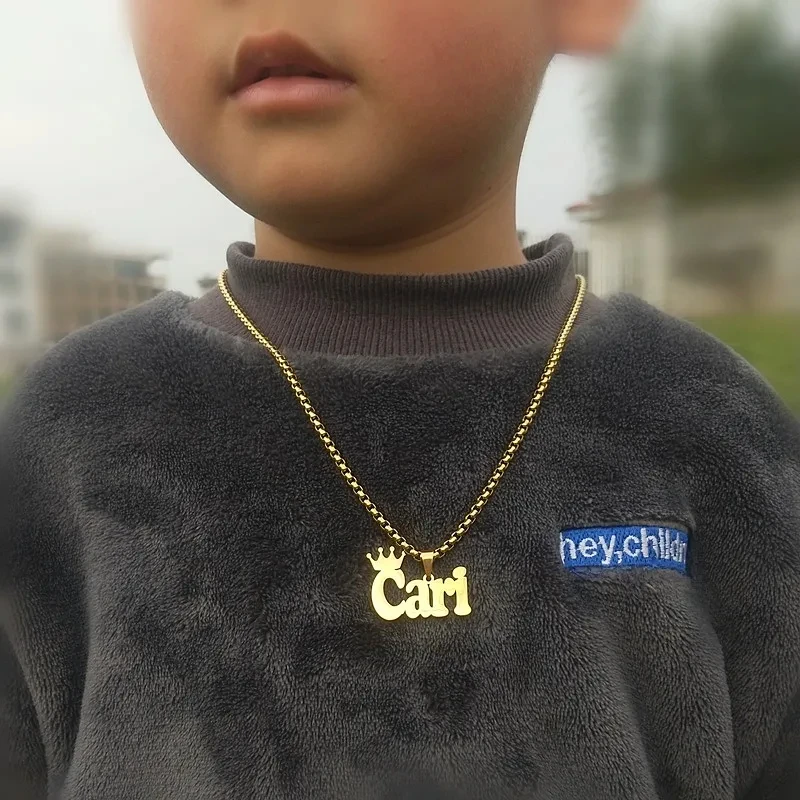 Personalized Customized Name Crown Necklace Stainless Steel Jewelry Custom Baby Chain kids custom jewelry