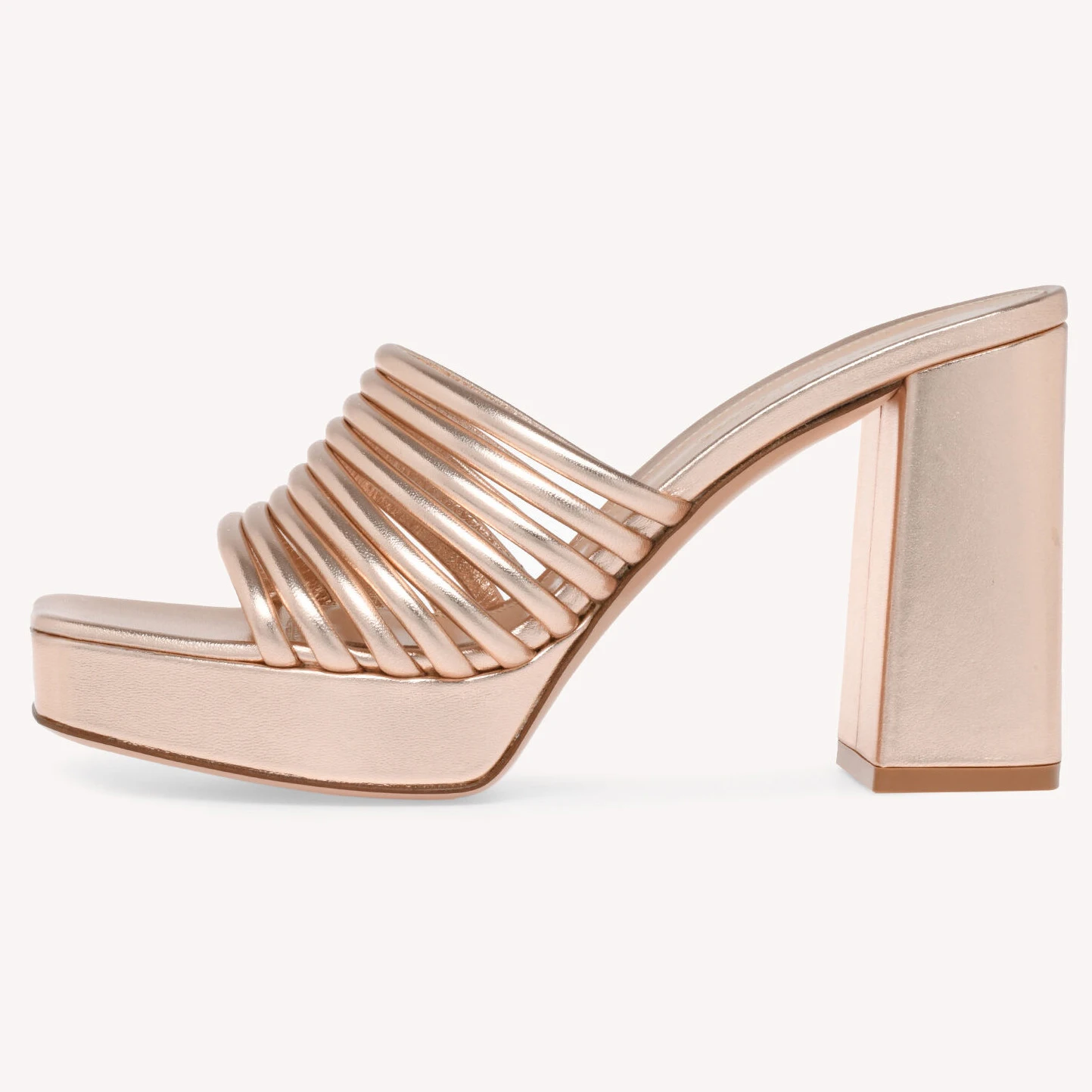 Elegant Gold Color Genuine Shiny leather Chunky Woman Ladies Female High Heeled Platform Sandal Slipper