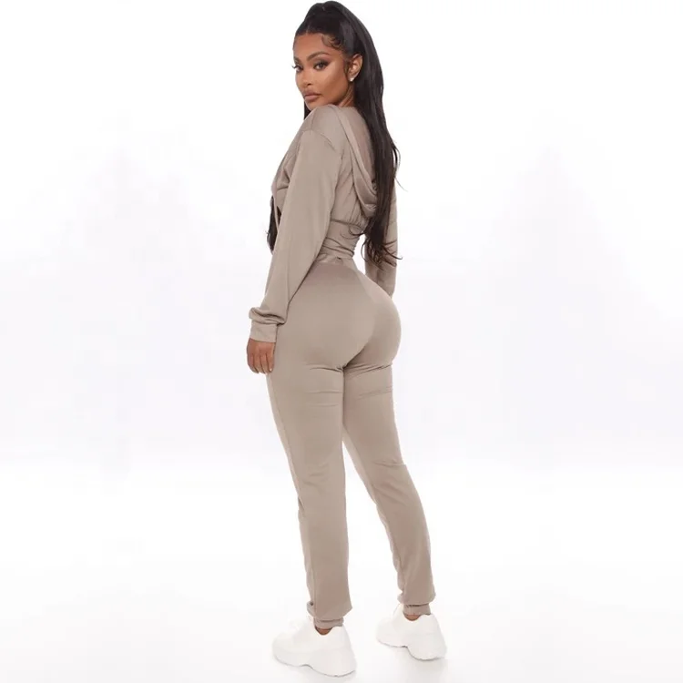 Hot Sale Custom Two Piece Set Tracksuit Women Zip Crop Tops Hoodie Joggers Sweat Suits Velour 2 Piece Sets Sweatsuit Tracksuit